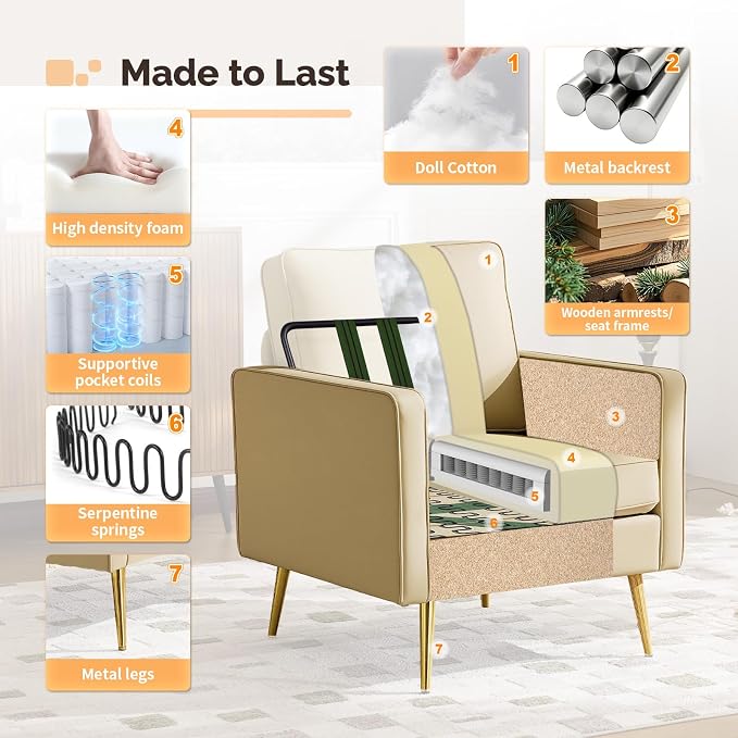 VINGLI Modern PU Leather Accent Chair, Single Sofa Chair - Image 5