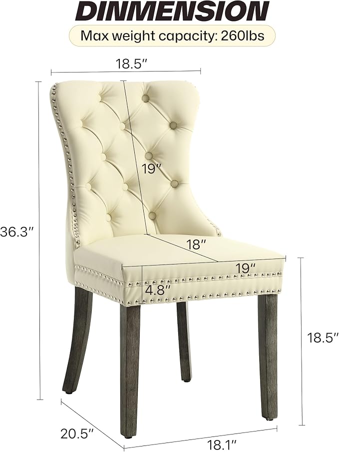 KCC Faux Leather Dining Chairs Set of 2, Upholstered High-end Tufted Dining - Image 3