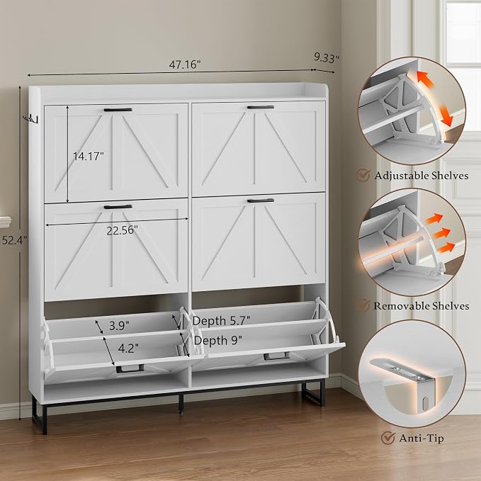 BORNOON Shoe Cabinet with 6 Flip Drawers Narrow Shoe Storage Cabinet Organizer - Image 2