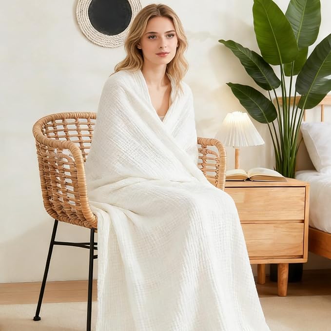 EMME Muslin Blankets for Adults Throw Blanket for Couch Breathable Gauze Soft - Image 4