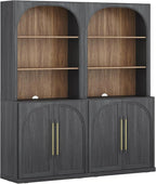 BELLEZE Storage Cabinet with Hutch Set of 2, Curved Styling Door Cabinet Curio - Image 7