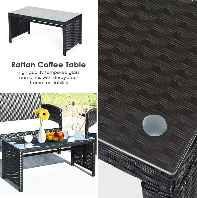 Tangkula Patio Wicker Conversation Furniture Set, Patiojoy Sofa & Table Set w/4 - Image 8