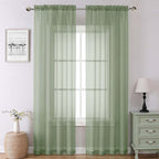 Sage Green Sheer Curtains 90 Inches Long 2 Pcs, Modern Solid Voile Light by Lecloud