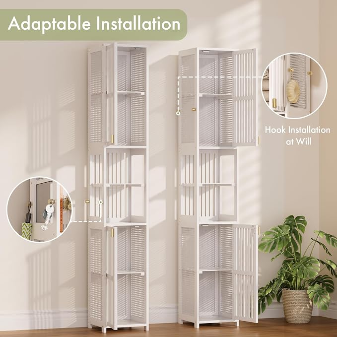 Amazer White Bathroom Storage Cabinet 70'', Bamboo Slim Storage Cabinet - Image 7
