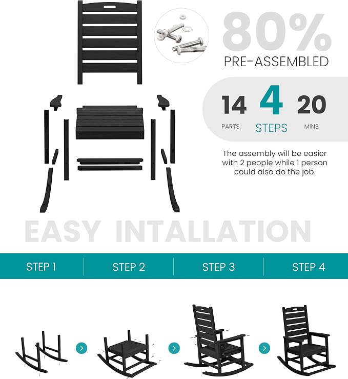 SERWALL Oversized Outdoor Rocking Chair, HDPE Patio Rocking Chair - Image 8