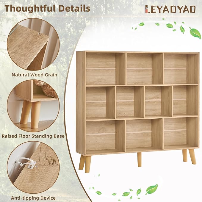 LEYAOYAO 10 Cube Bookshelf, 3 Tier Modern Wide Bookcase - Image 5