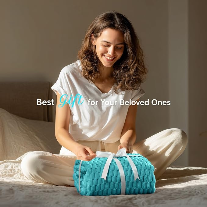 BEDELITE Teal Twin Blanket for Couch, Soft Cozy Gifts for Women, 60 * 80 | 3D - Image 2