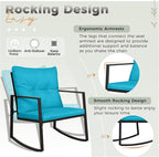 SUNCROWN 3 Piece Outdoor Rocking Bistro Set Black Wicker Furniture Porch Chairs - Image 9