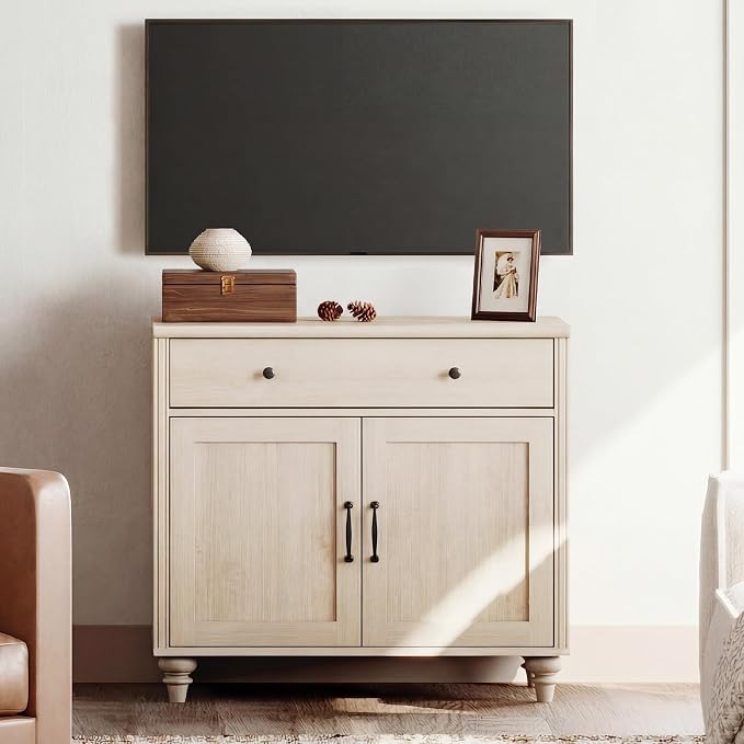 WAMPAT Farmhouse TV Stand for TVs Up to 43 inch, Wood Universal TV Stand by WAMPAT