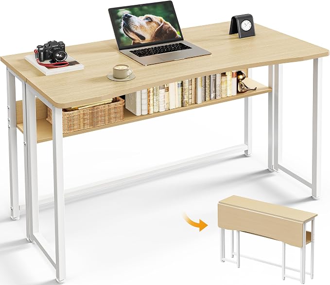 Huuger Folding Desk with Storage Shelf, 39.3 Inch Foldable Computer Table by Huuger