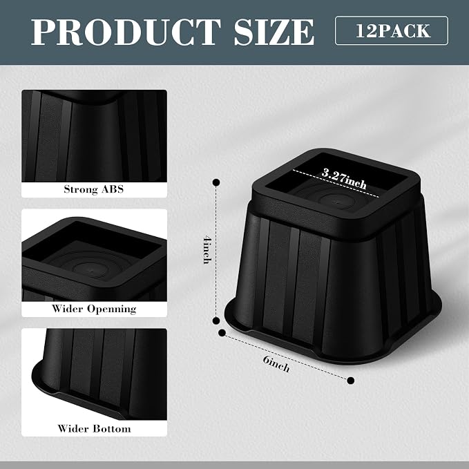 Ecally 12 Pack 4 Inch Square Furniture Risers Adjustable Bed Risers Heavy Duty - Image 2
