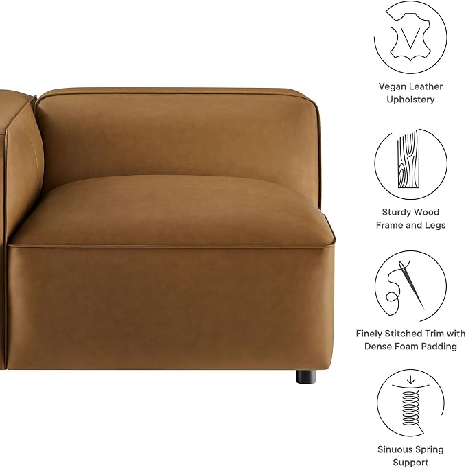 Modway Auren Vegan Leather Left Modular Armchair in Camel - Image 4