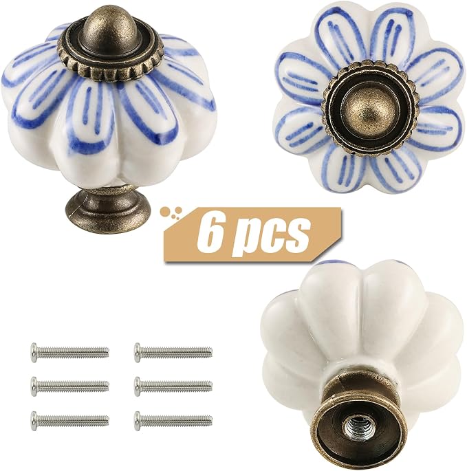 Ivory Pumpkin Knobs 6 Pack Ceramic Cabinet Knobs Vintage Drawer Pulls - Image 2