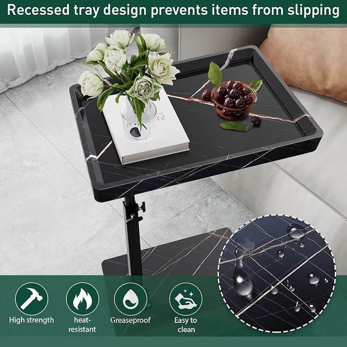 C Table End Table Adjustable Height, 360°Swivel TV Tray Table - Image 6