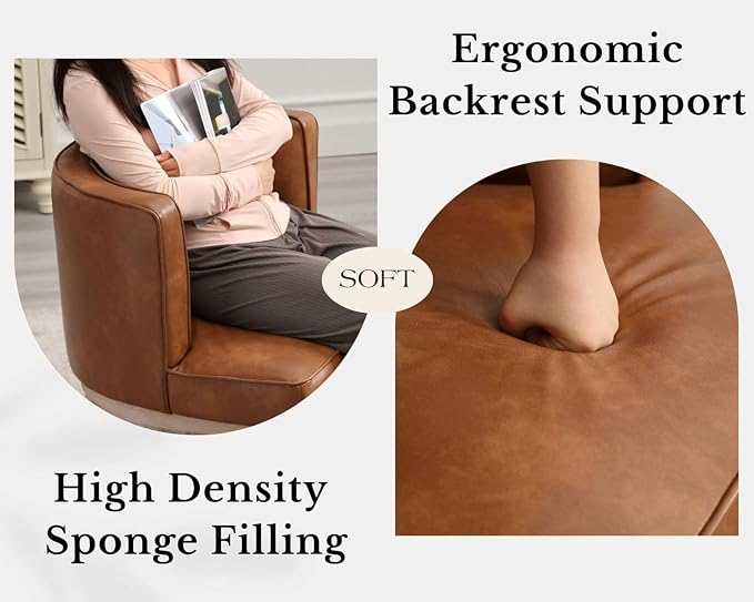 Brown Leather Barrel Chairs Set of 2 - Image 6