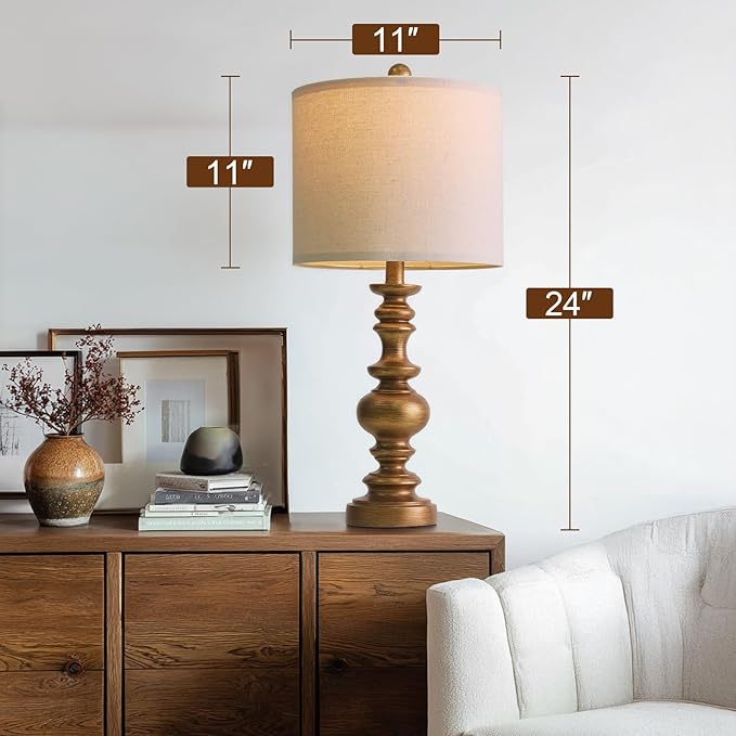 BOBOMOMO 24" Traditional Lamps Set of 2 – Antique Gold Bedside Lamps - Image 4