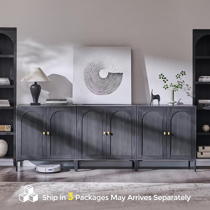 IFBUY Modern Sideboard Buffet Cabinet, 92.63" W Fluted Arched Buffet Cabinet - Image 8