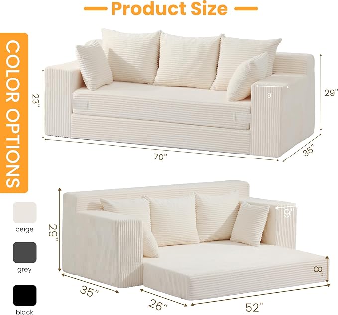 Boneless Couch 70 inch, 3 Seater Couch - Image 2
