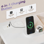 Somdot White Nightstand with Charging Station and LED Light, Wide 5 Drawers - Image 4