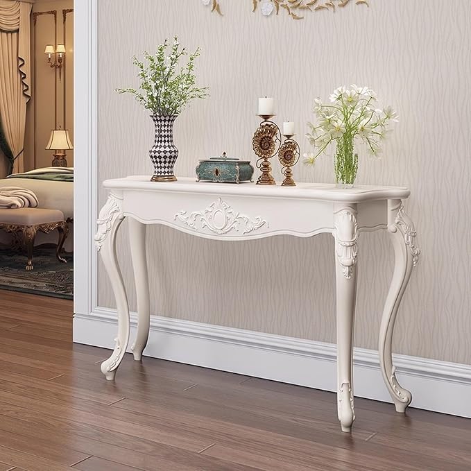 Victorian Style White Console Table, Vintage Entryway Foyer Narrow Sofa Table by Unknown