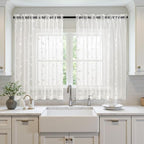 MIULEE Ivory Sheer Curtains 2 Panels Embroidered Leaf Patterned, W52 x L54 | - Image 2