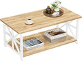 GreenForest Coffee Table with Round Corner, Farmhouse Center Table with 2-Tier by GreenForest
