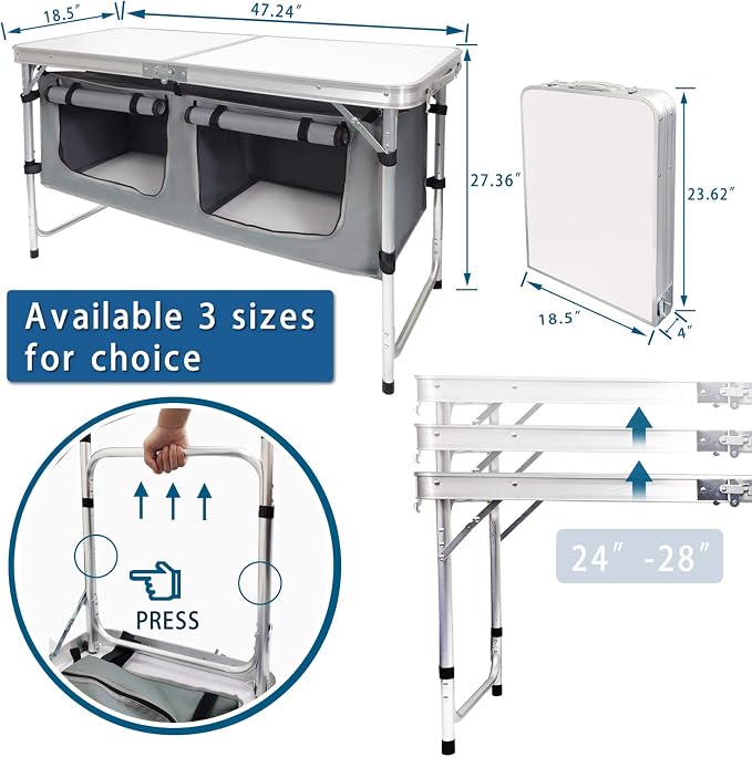 CampLand Outdoor Folding Table Aluminum Lightweight Height Adjustable - Image 3