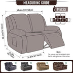 TAOCOCO Recliner Loveseat Slipcover, 6 Pieces Dual Recliner Sofa Covers - Image 5