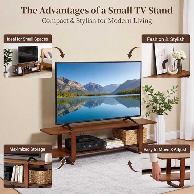 Tiita TV Stand with Storage for TVs up to 65'', Bamboo TV Console Entertainment - Image 4