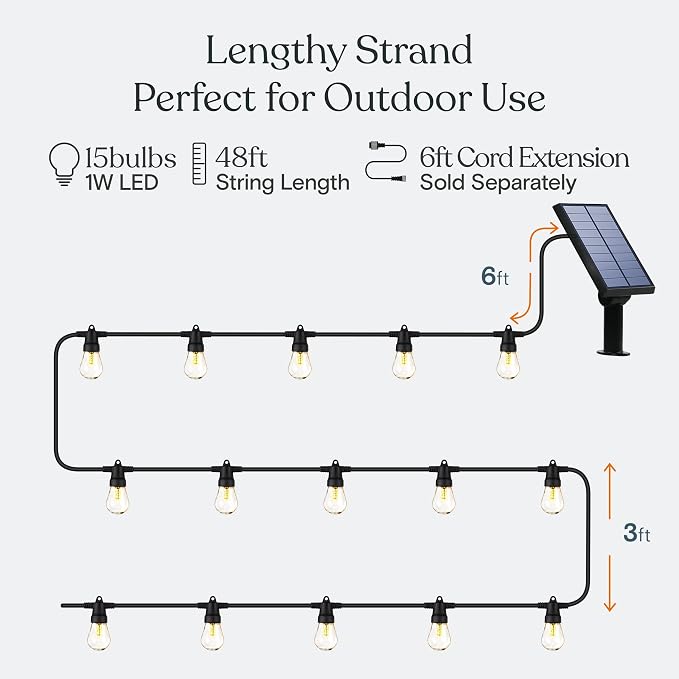 Brightech Ambience Pro Solar Powered Outdoor String Lights, 48 ft Commercial - Image 3