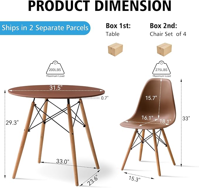 5-Piece Round Dining Table Set, Small 31.5" Kitchen Table Chairs Set of 4 Space - Image 2