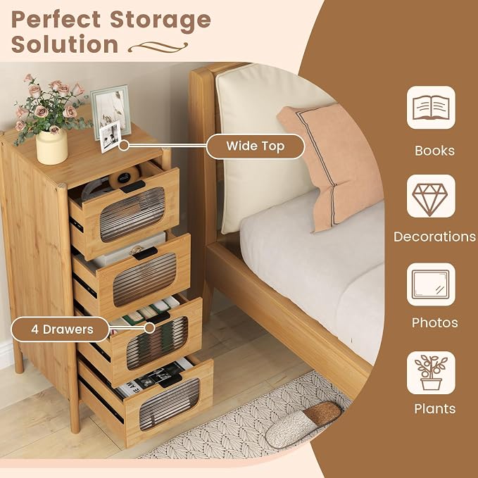Giantex 4 Drawer Storage Cabinet, Bamboo Storage Organizer - Image 4