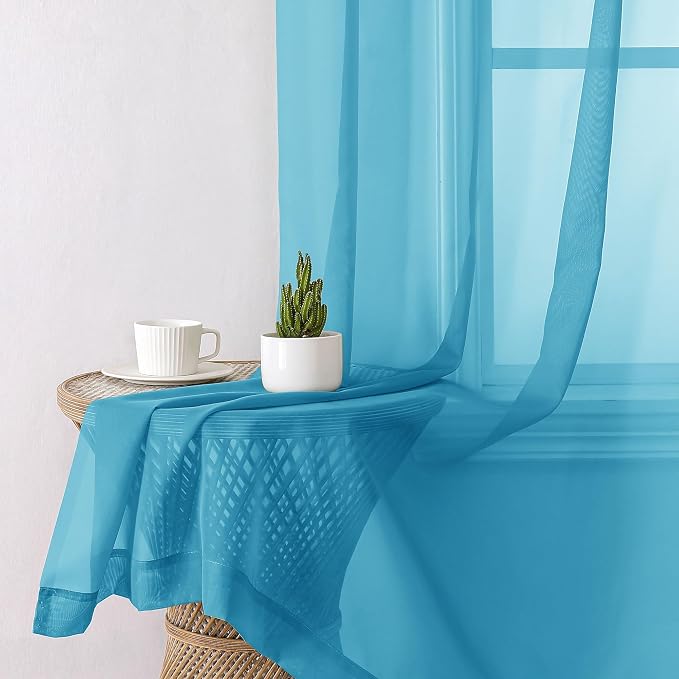 Turquoise Sheer Curtains 84 Inches Long 2 Panels, Light Filtering Voile Curtain - Image 4