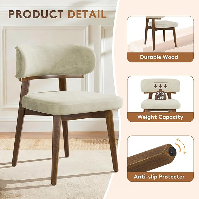 Dining Chairs Set of 4, Modern Upholstered Dining Chairs, Wooden Kitchen Chairs - Image 5
