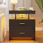 LED Nightstand Set 2 with Wireless Charging Station, Glass Top Smart Bedside - Image 7
