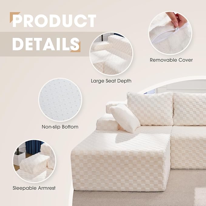 Hobestluk Modular Sectional Sofa Couches L-Shape Couch 3 Seat Modular Sofa - Image 7