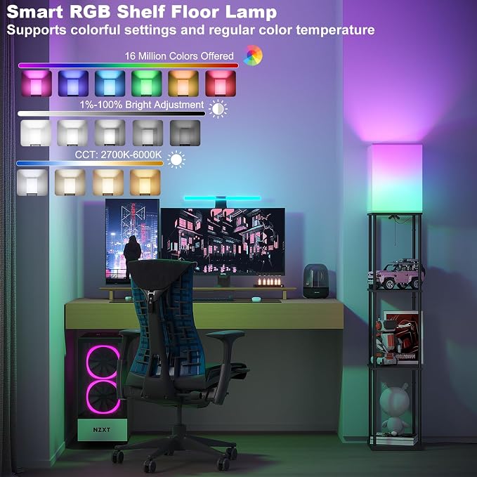 SUNMORY Floor Lamp with Shelves, Smart APP Control Standing Lamps with RGB Bulb - Image 2