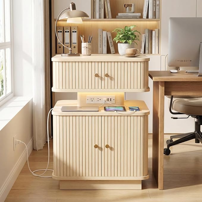 Nightstand with Charging Station, Modern Night Stand with Smart Led Light and 2 - Image 8