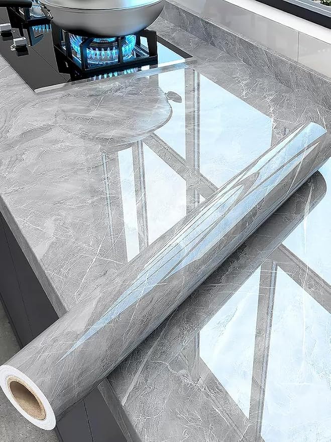 Marble Contact Paper 15.7" x 197" Grey Wallpaper Marble Peel and Stick Wallpaper by Unknown