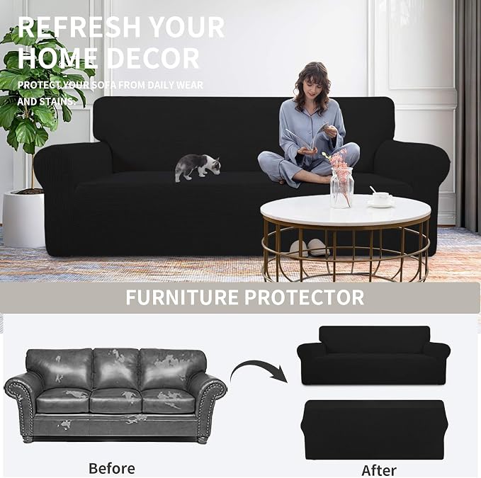 Easy-Going Stretch Oversized Loveseat Couch Covers Washable Black | 1-Piece - Image 4