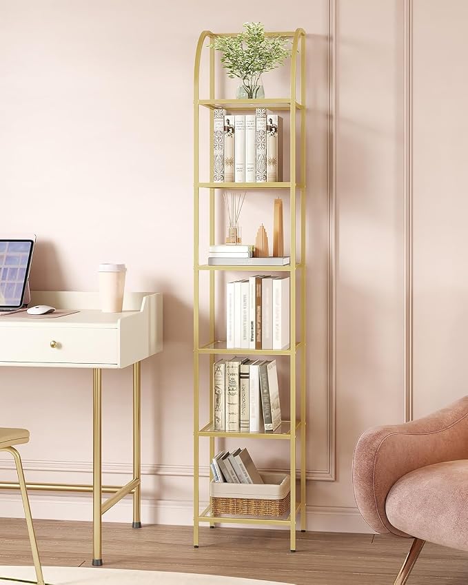 Hzuaneri Bookcase Bookshelf, Tempered Glass Arched Bookshelf - Image 8