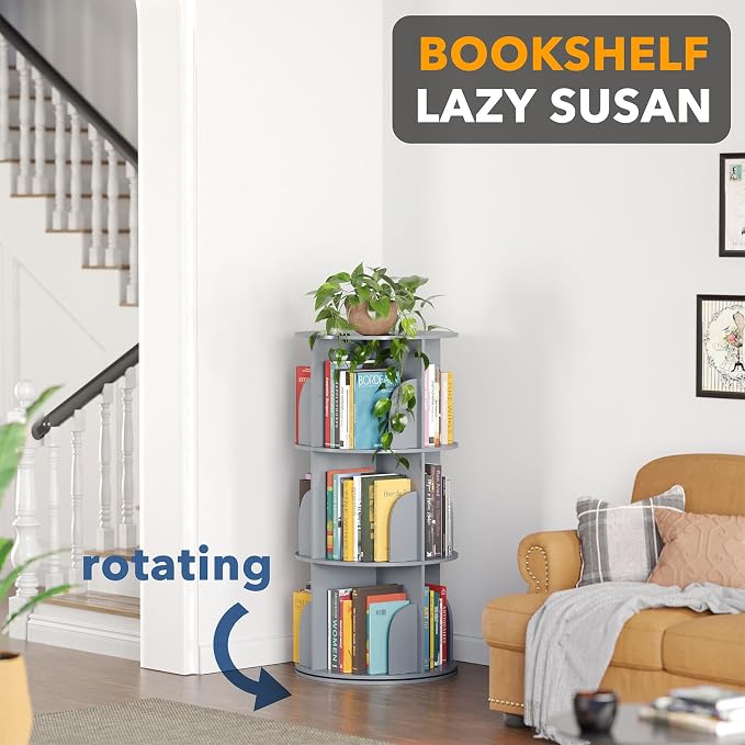 SpaceAid 3 Tier Rotating Bookshelf Tower, Spinning Bookcase Lazy Susan - Image 4