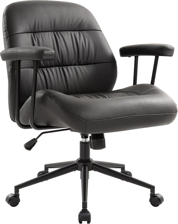 IWMH Leather Office Chair with Removable Armrests，Mid-Back Ergonomic Desk Chair - Image 9