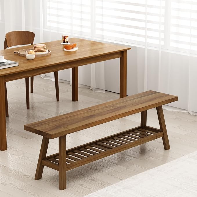 HOKYHOKY Reclaimed Solid Wood Bench-55 Inches Farmhouse Entryway Bench - Image 3