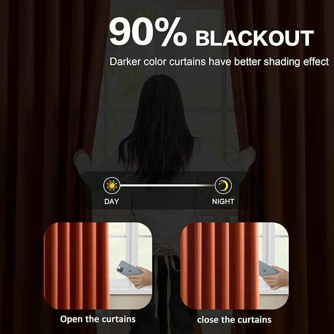 90 Inch Burnt Orange Pleated Curtains - Image 3