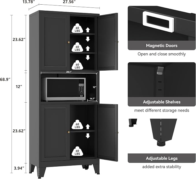 YAUWOH 69" Tall Metal Pantry Cabinet - Image 3