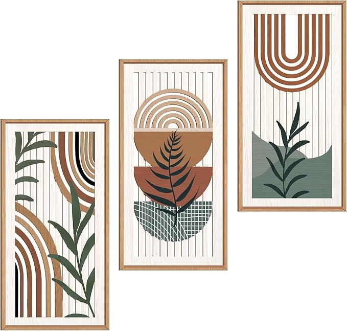 IARTTOP Boho Wood Wall Art Framed 8x16 Inch Set of 3 Mid-century Modern by IARTTOP