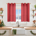 YoungsTex Red Linen Kitchen Curtains 40 Inch Length, Short Light Filtering by YoungsTex