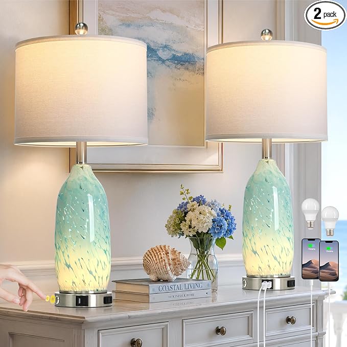 Rinweey 26" Bule Glass Table Lamps Set of 2, Nautical lamp by Rinweey