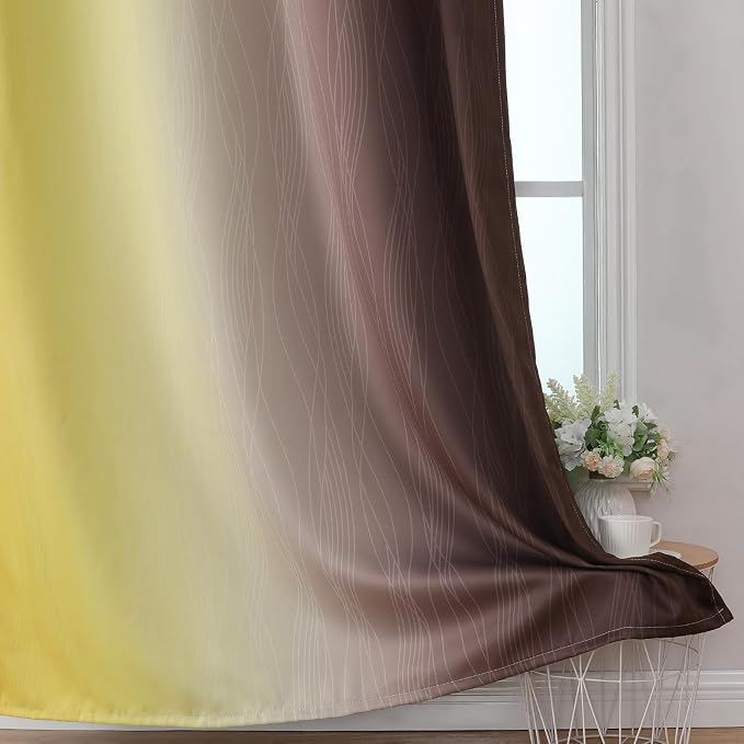 Brown and Yellow Blackout Curtains 52Wx84L Inch 2 Panels | Thermal Insulated - Image 6
